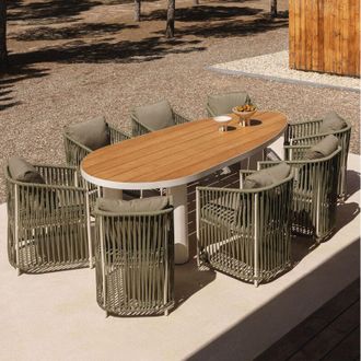 Sklum Set De Mesa Ovalada 260x110 Cm En Aluminio Y Madera De Teca Taneli Y 8 Sillas De Jard&iacute;n En Aluminio Y Cuerda Trenzada Sophie Sklum