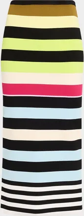 Christopher John Rogers Striped Knit Body-Con Midi Skirt