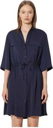 Maison Kitsun&eacute; Mini jurk met dubbele zakken - Dames - Korte kleedjes - Blauw - M - Polyester - Kleedjes