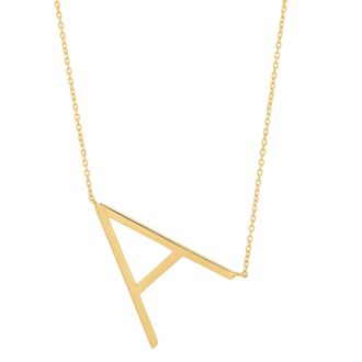 MAX + STONE 10k Solid Yellow Gold Large Sideways Block Letter Initial with Extendable Cable Chain, 16 to 18 inches