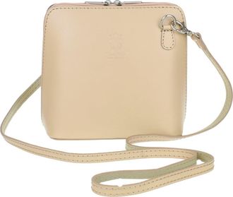 Girly HandBags Womens Small Vera Pelle Genuine Leather Handbag Rigid Cross Body Shoulder Bag Real Italian Metallic Mini Strap Light Taupe