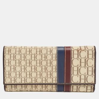 Carolina Herrera Off White Monogram Flap Trifold Continental Wallet