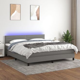 vidaXL Cama Box Spring Colch&oacute;n Y Luces Led Tela Gris Oscuro 160x200 Cm Vidaxl