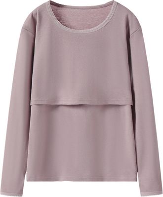 Generic Women Pajamas Set Winter Breastfeeding Shirts Maternity Clothes Double Layer Pregnancy Tee Postpartum Shirt Postpartum Pajamas (Purple-B, M)