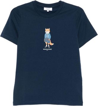 Maison Kitsuné Navy Blue Dressed Fox Cotton T-shirt