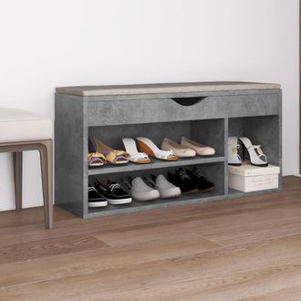 vidaXL Vidaxl - Banco Zapatero Coj&iacute;n Contrachapada Gris Hormig&oacute;n 104x30x49 Cm
