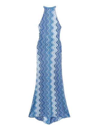 MC2 Saint Barth Wavy Abstract Pattern Maxi Dress with Halter Neckline