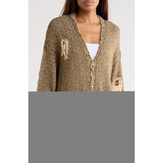 R13 Distressed Oversize Cotton Cardigan in Printed Khaki Tweed Brown at Nordstrom Rack, Size X-Large