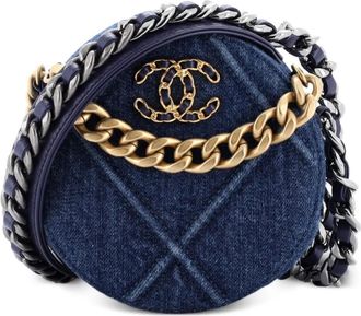 Chanel 19 Round Clutch with Chain Quilted Denim crossbody bag - Blue