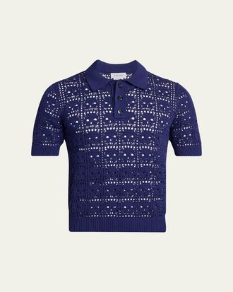 Alexander McQueen Mens Cotton Crochet Skull Openwork Short-Sleeve Polo Sweater