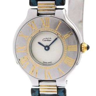 Cartier Vintage, unisex, Geel, ONE Size, Leer, Pre-owned Must 21 Polshorloge