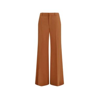 Chlo&eacute; Broek met wijde pijpen en hoge taille - Dames - Broeken - Bruin - Maat: M Katoen