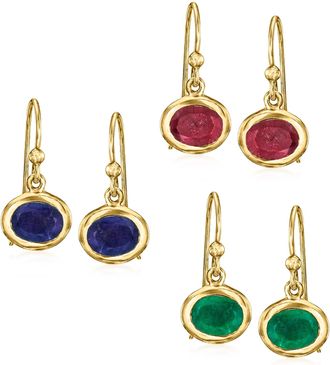 Ross-Simons Multi-Gemstone Jewelry Set: 3 Pairs Of Drop Earrings in 18kt Gold Over Sterling
