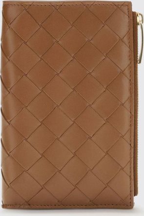Bottega Veneta Portafoglio bifold in pelle di vitello intrecciata con zip