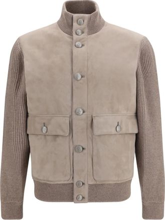 Brunello Cucinelli Suede and Cashmere Jacket - Heren - Jassen - Bruin - Maat: L Su&egrave;de
