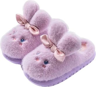 Generic Womens Warm Plush Cotton Slippers Fashion Ladies Slippers Comfortable Soft Non-slip Cartoon Rabbit Slippers Purple 2/2.5 UK