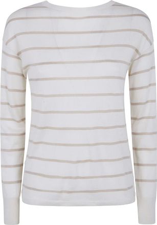 Max Mara Truien & Vesten, Dames, Wit, M, Mxptabella Stripes Silk Cashmere Sweater
