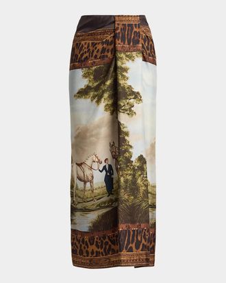 Ralph Lauren Collection Debbie Scenic-Print Silk Twill Midi Skirt