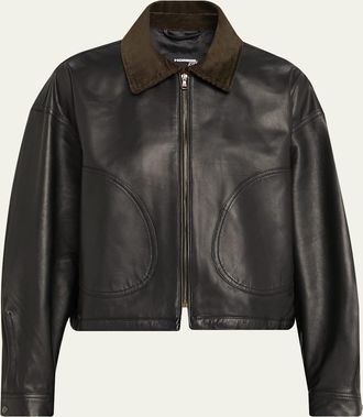 HommeGirls Corduroy-Collar Leather Parachute Jacket