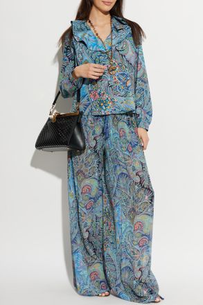 Etro Patterned Top With A Decorative Neckline, Womens, Blue