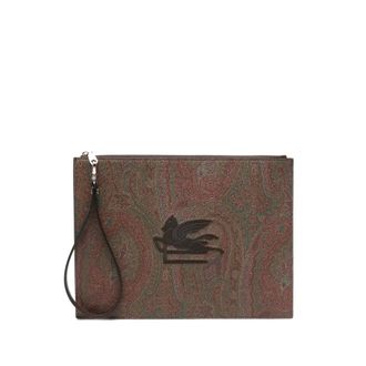 Etro Tassen, Heren, Bruin, ONE Size, Katoen, Clutch met paisleyprint en logo-borduursel