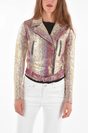Philipp Plein COUTURE Python Leather Biker Jacket PINK MOOD Philipp Plein