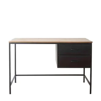Decoclico Escritorio de metal negro mate y madera de mango 2 cajones