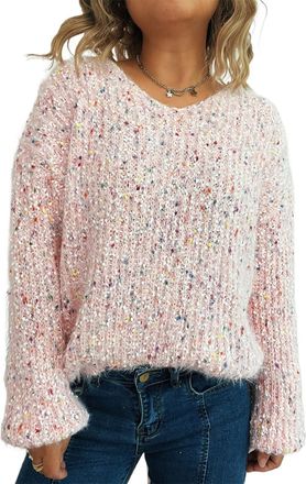 Generic Ladies Fluffy Popcorn Yarn V Neck Knit Jumper - Oversized Colourful Knitwear Top