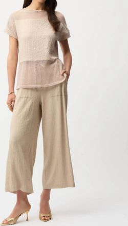 Joseph Ribkoff Mesh Insert Short Sleeve Top In Parchment