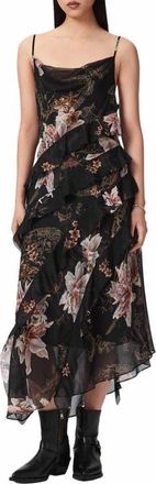 AllSaints Ruth Floral Print Slipdress in Crystal Black at Nordstrom, Size 10 Us