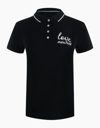 Love Moschino Womens Love Moschino Signature Logo Black Polo Shirt - Size: 18/16