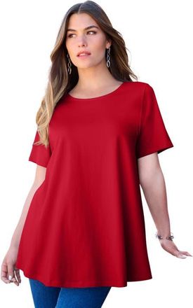Roaman's Plus Size Ultimate Cotton Crewneck Short Sleeve Swing Tee in Classic Red at Nordstrom, Size Medium