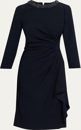 Teri Jon Beaded Draped Crepe Dress