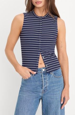 Good American The Rib Stripe Splay Sleeveless Top in Simple Stripe Horizon Ink at Nordstrom, Size Xx-Large