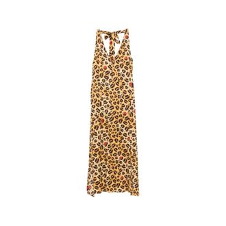 Alessandro Enriquez Maxi Dresses, female, Beige, Size: XS Animal Print Sleeveless Dress