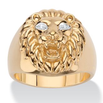 Palm Beach Jewelry Mens Diamond Accent Lion Head Ring in 18k Gold-plated