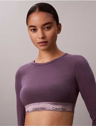 Calvin Klein Womens Icon Cotton Modal Metallic Bralette - Purple - XL