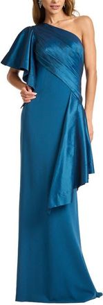 Tadashi Shoji Draped One-Shoulder Mixed Media Gown in Cerulean at Nordstrom, Size Xx-Large