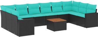 vidaXL Set De Sof&aacute;s De Jard&iacute;n 11 Pzas Y Cojines Rat&aacute;n Sint&eacute;tico Negro Vidaxl