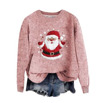 Generic Xmas Jumpers for Women Xmas Jumpers for Women Santa Claus Striped Sweaters Deer Sweater Snowflake Tops Fair Isle Cable Knit Long Sleeve Shirt Blouse C
