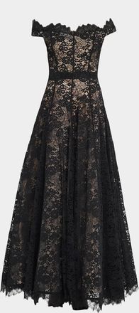 Alice & Olivia Viviana Off-the-Shoulder Lace Gown