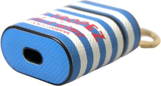 Dolce & Gabbana Womens Blue Stripe Dauphine Leather Logo Print Airpod Case Accessory