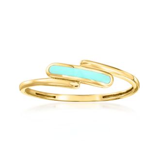Ross-Simons Turquoise Enamel Bypass Ring in 10kt Yellow Gold