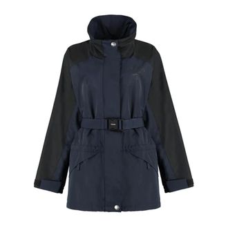 Prada Belted Coats, female, Blue, Size: M Windbreaker Jacket