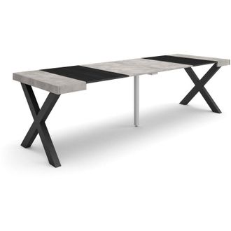 Skraut Home Mesa Consola Extensible, Mesa Comedor Plegable, 260, Para 12 Comensales, Patas Madera Maciza, Estilo Moderno, Gris Cemento - Skraut Home