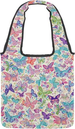 Generic Cute Colorful Butterfly Reversible Canvas Shoulder Tote - Double-Sided Print, 12oz Cotton, 27cm Drop, Fold-Flat Bag for Travel, Shopping, Street Outin