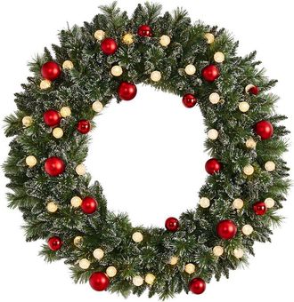 Nearly Natural 4ft Oversized Pre-Lit Frosted Holiday Christmas Wreath
