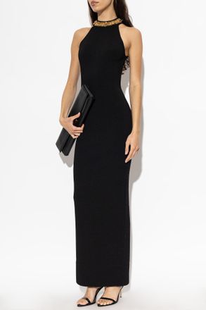 Balmain Dress With Embellishments At The Neckline, Womens, Black