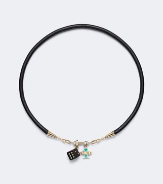 Marie Lichtenberg Collana Dado & One in oro 18kt e pelle con smeraldi e diamanti