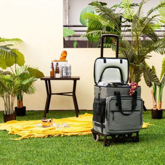 Costway 50-Can Large Leakproof Rolling Cooler with Detachable Bottom Plate-Gray